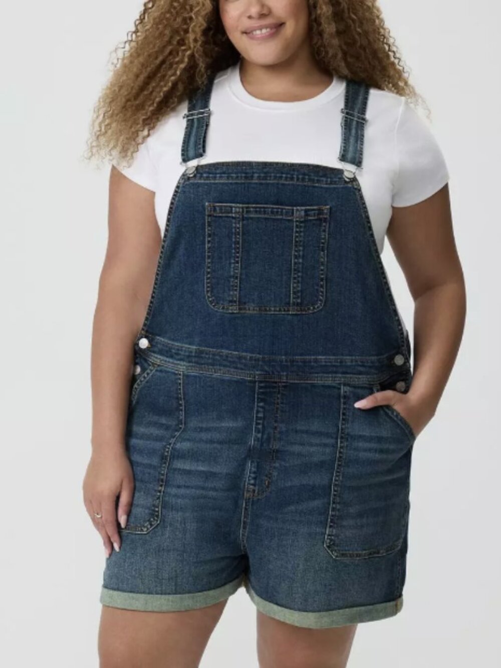 Torrid 14 Relaxed Denim Short Overalls Relaxed Fit Med Wash Cotton Linen Blend